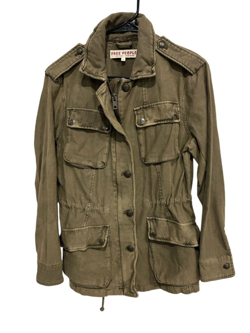 Free People XS Military-Style Utility Jacket Army Green Button Front Outdoors